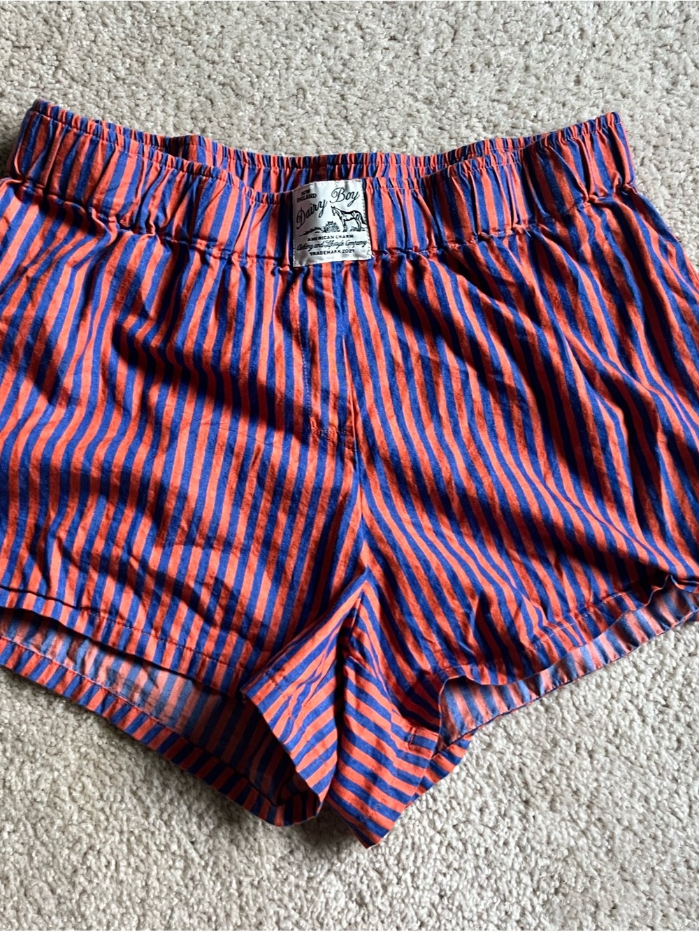 Striped Women's Pajama Shorts - Orange & Blue by Dairy Boy
